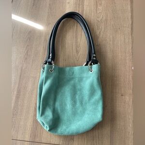 Vintage Sustainable handcrafted leather Owen Barry Dudley blue suede bag